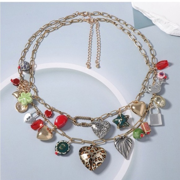 Gold Charm Necklace with Multicolor Accents - Picture 2 of 5